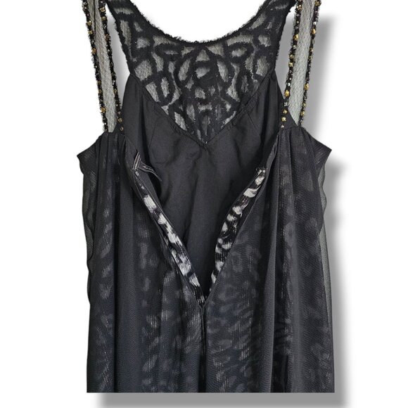 BCBGMaxAzria Dress Black Size 10 Embellished Gauzy Layers Lace Beaded Fairy Boho - Picture 11 of 11